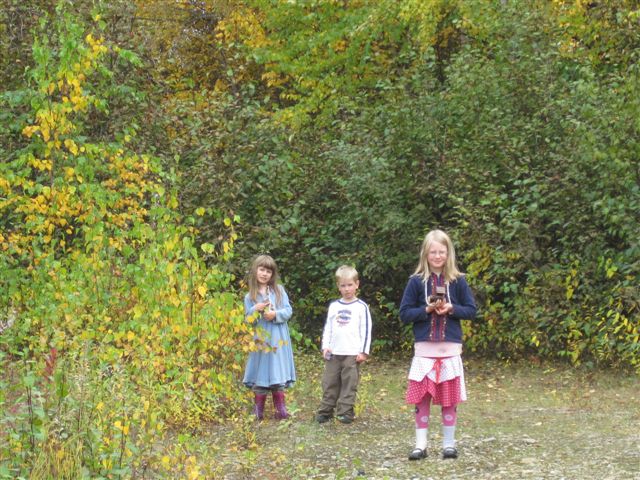 walk in woods with Jay's kids